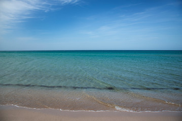 Fototapeta na wymiar Sandy beach in Olenevka, Crimea