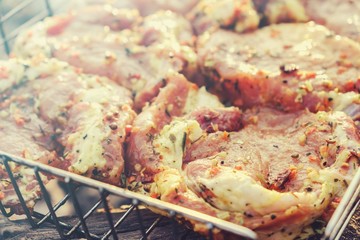 Raw meat beef steak grill,  fire uncooked.