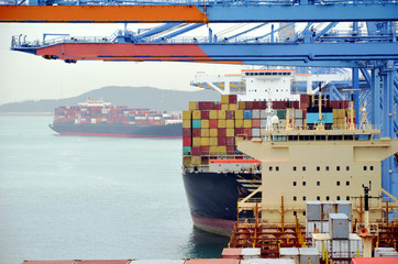 Container ships in port of Busan, South Korea.
