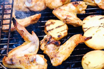 Outdoors barbecue bbq grilling potato,  cooking.
