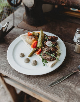 arabic kebab plate with vegetables