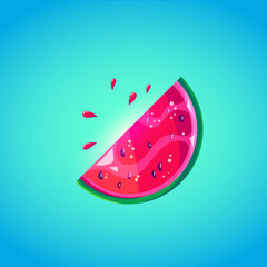 Cute slice watermelon in bright cartoon style. Symbol of summer vocations.