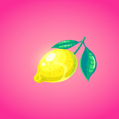 Cute lemon in cartoon style. Symbol of summer vocations.