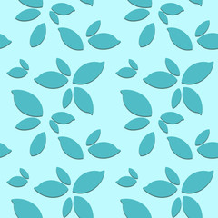 Seamless pattern with leaves on blue background. Hand-drawn illustration