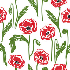 Seamless hand drawn poppies pattern.	Vector floral background.