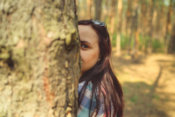 young woman   in  spring forest 