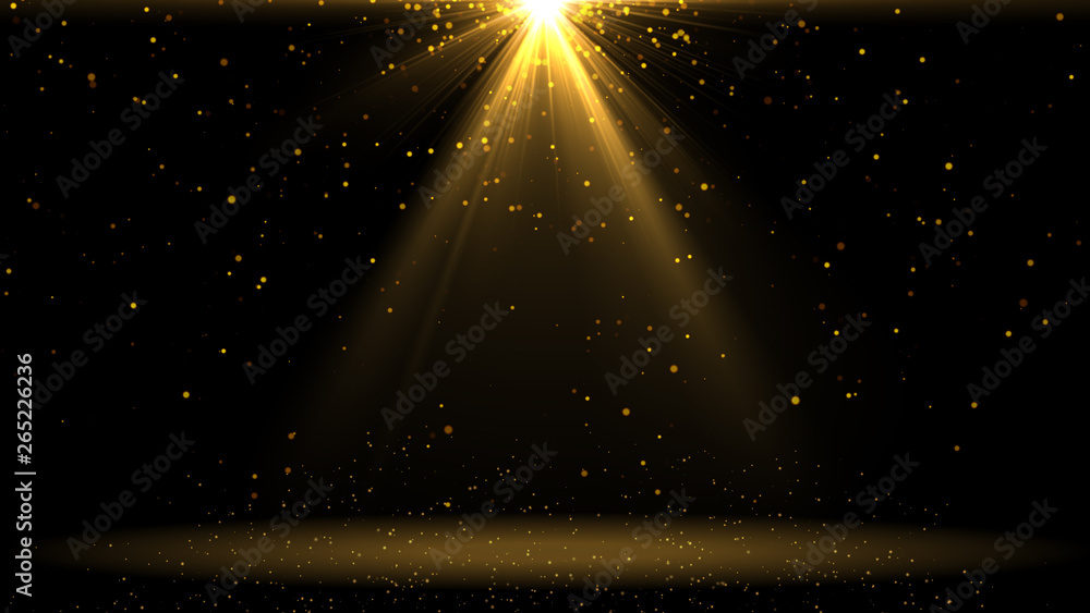 Wall mural gold lights shining .golden background with shiny stars and rays.sparkles or particle glitter lighti