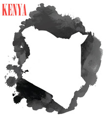 Kenya. High detailed vector maps. Spray watercolor paint.