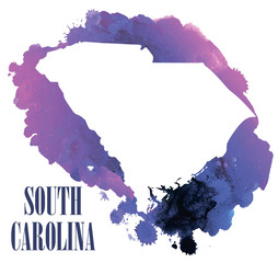 South Carolina. High detailed vector maps. Spray watercolor paint.