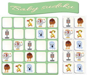 Obraz premium Baby Sudoku with colorful monsters images
