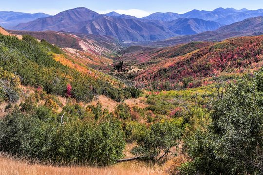 Rocky Mountains in Autumn, overlooking Deer Valley, Wasatch Range in Utah.