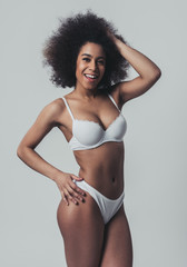 Fototapeta premium Afro American woman in lingerie