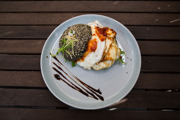 Halloumi burger with black charcoal bun