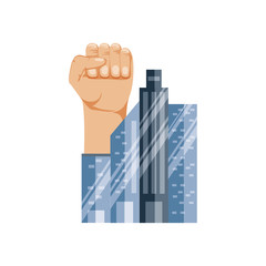 hand fist with cityscape