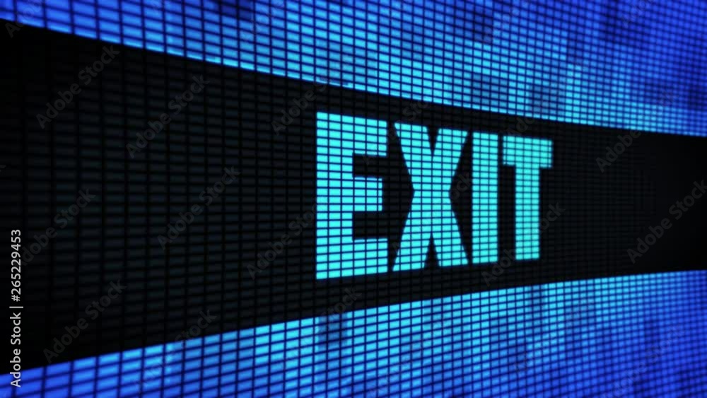 Aufkleber exit side text scrolling on light blue digital led display board pixel light screen looped animation