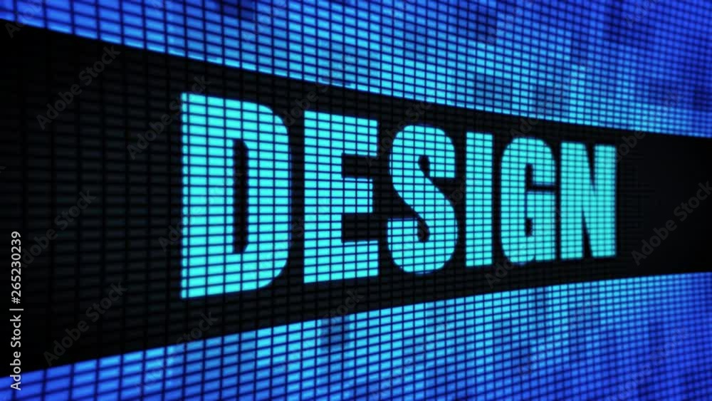 Aufkleber design side text scrolling on light blue digital led display board pixel light screen looped animati