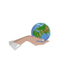hands holding globe earth,save the planet concept. vector illustration for poster,wallpaper,banner,sticker and other uses