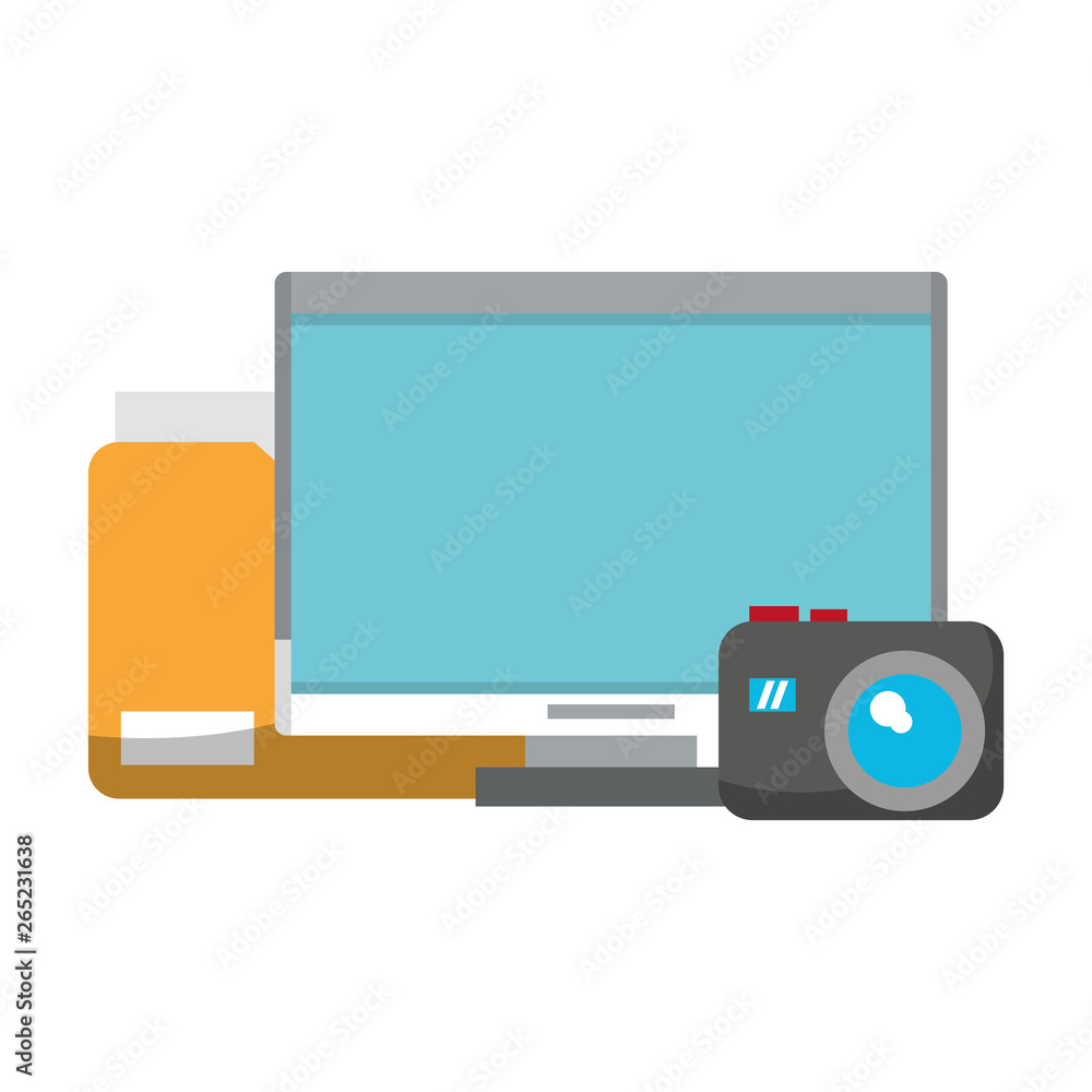 Aufkleber computer with documents folder and camera