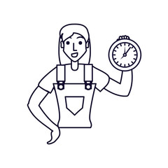 worker construction woman with clock time