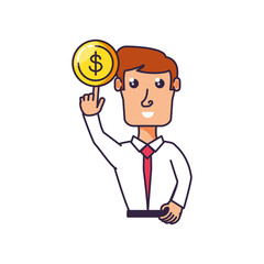 businessman with hand up and coin