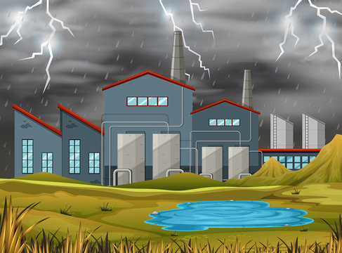Factory in a storm