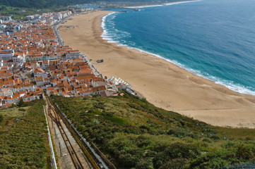 Overview of the Village of Nazare, Famous travel destination for surfers in Portugal