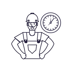 worker construction man with clock time
