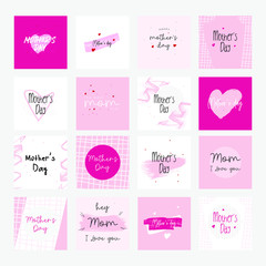 Set of Happy Mothers Day lettering greeting cards template. Hand drawn elements and letters. Suitable collection for background, banner, sticker, e-mail, website. Vector illustration - 265233614