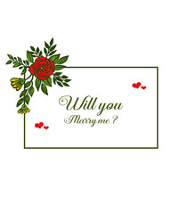 Vector illustration frame floral isolated on white backdrop for will you marry me