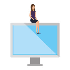 elegant businesswoman sitting in computer display