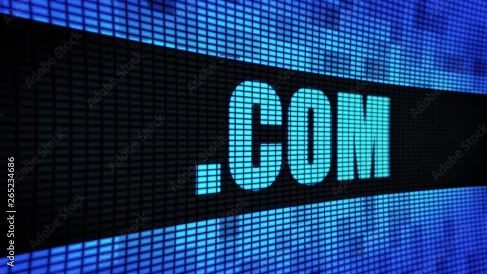 Poster .com side text scrolling on light blue digital led display board pixel light screen looped animation