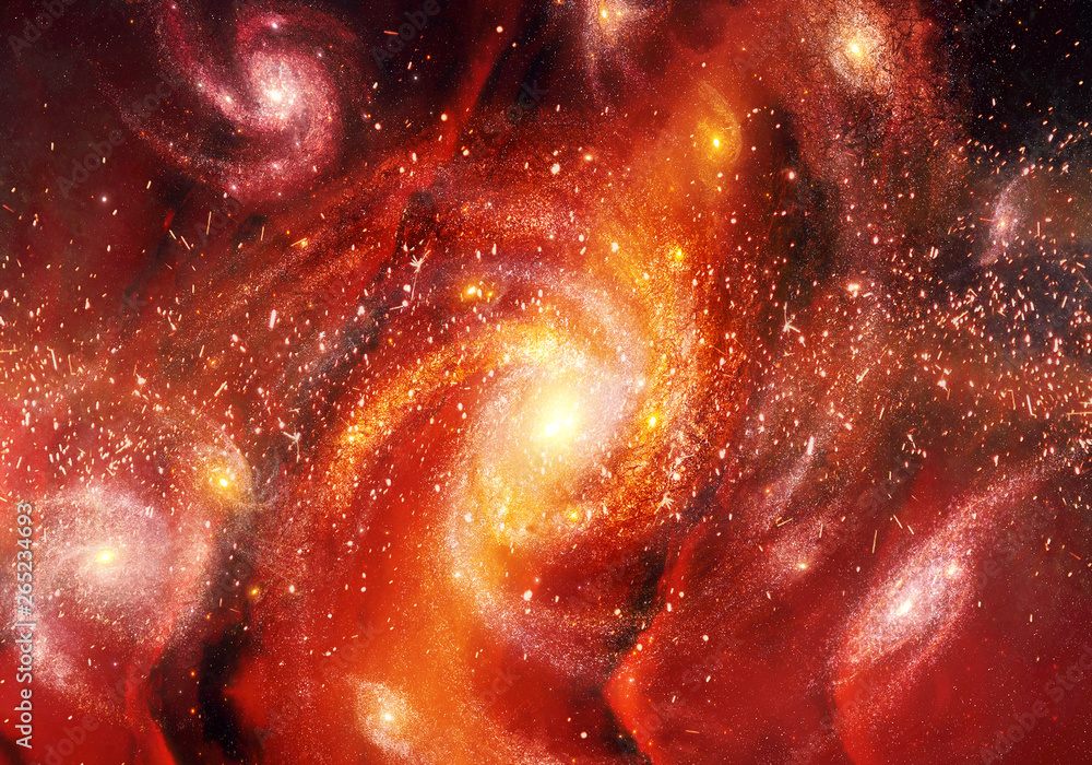 Poster abstract collection of colorful spiral galaxies with stars and space dust in the universe