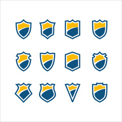 blue and orange shield icon set vector illustration