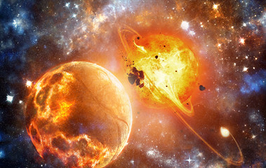 Abstract artistic glowing bright fiery exploding planet in a supernova artwork © MoVille