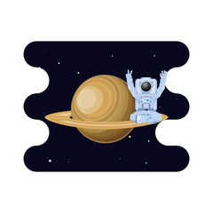 saturn planet with astronaut scene space