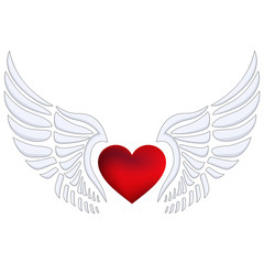 Red heart with angel wings 