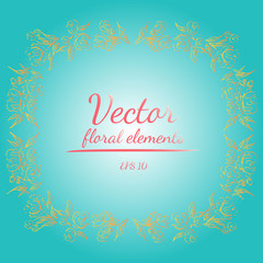 Wreath of roses or peonies flowers with light sea green, sunshade, living coral, yellow and white colors. Floral frame design elements for invitations and greeting cards. Hand drawn. Line art. Sketch.