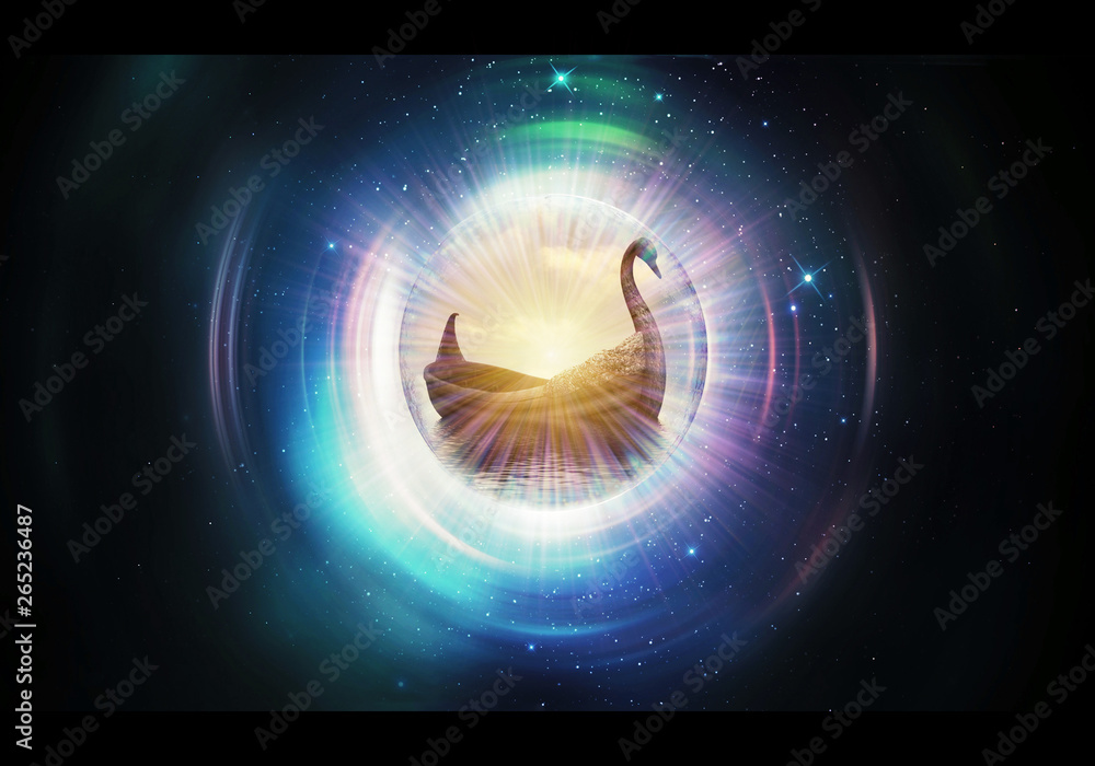 Poster artistic abstract 3d rendering illustration of a window to another dimension through out spacetime