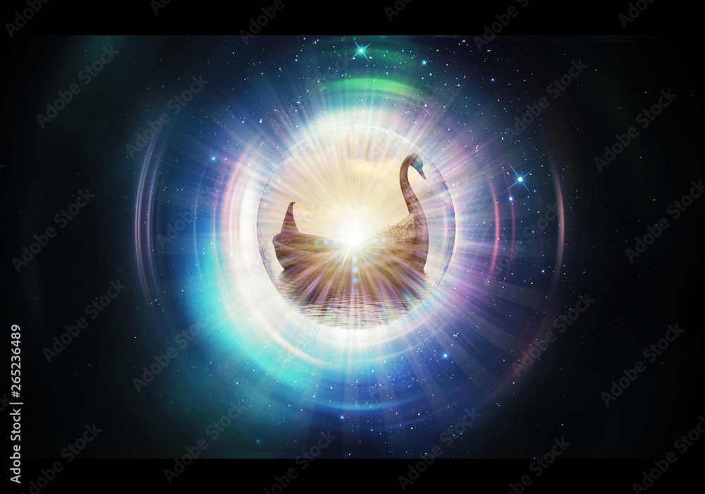 Poster artistic 3d rendering illustration of a window to another dimension through out spacetime