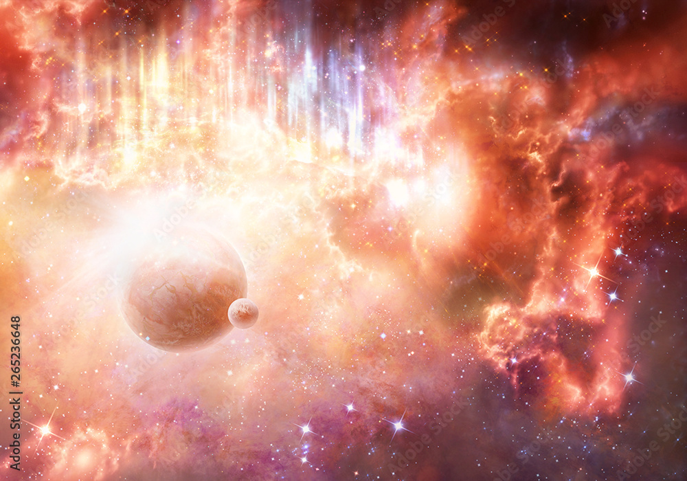 Canvas Prints artistic planet flows into a beautiful unique multicolored nebula galaxy background