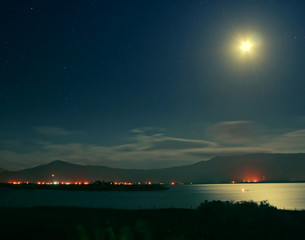 long exposure at night - lake with moon