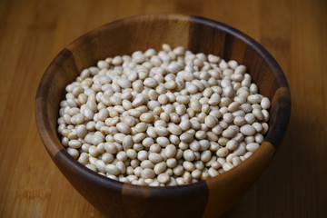 Navy Bean, White kidney bean on wooden bowl