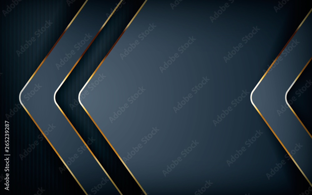 Poster dark overlap layers abstract background. modern shape with light golden line element decoration. rea
