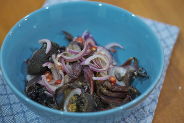 Thai street food, Salted crab is a pickled crab use in papaya salad.
