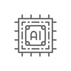 Artificial intelligence chip, electronic circuit, processor line icon.
