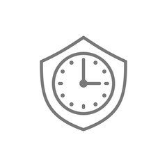 Clock with shield, security time line icon.