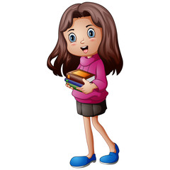 Vector illustration of a happy girl cartoon holding a book