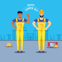 happy labour day with construction workers