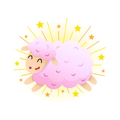 Little pink sheep with yellow firework and stars