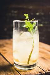 Sweet rum based cocktail with mint. Selective focus. Shallow depth of field.